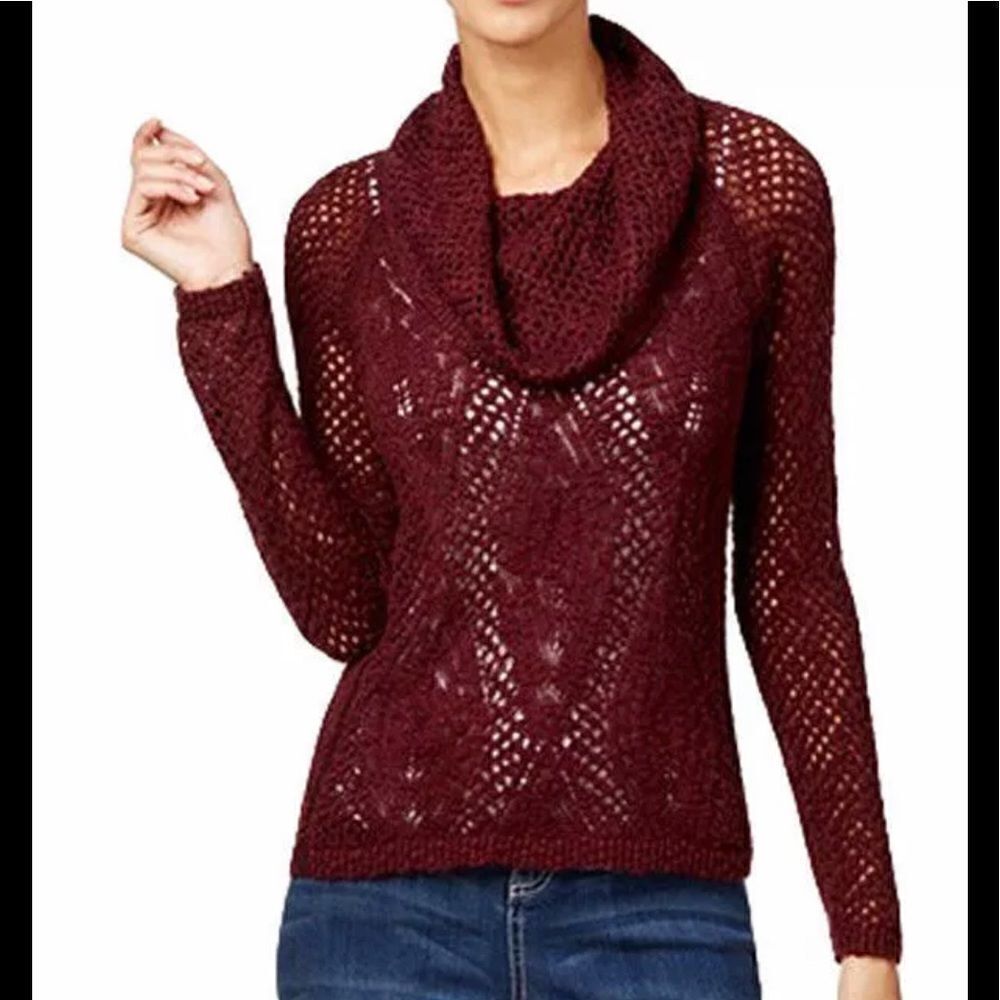 INC  Cowl-Neck Pointelle Sweater PORT